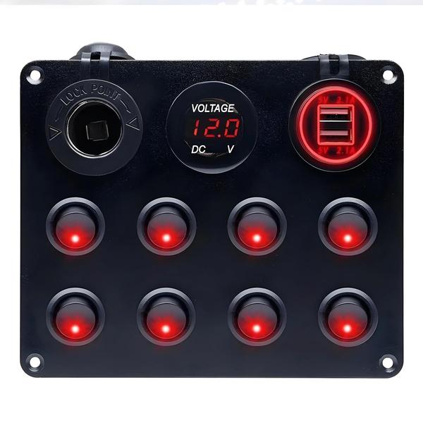 Imagem de Painel de Interruptor Rocker de 8 Gangues com Controle USB para Carro, Caminhão e Barco