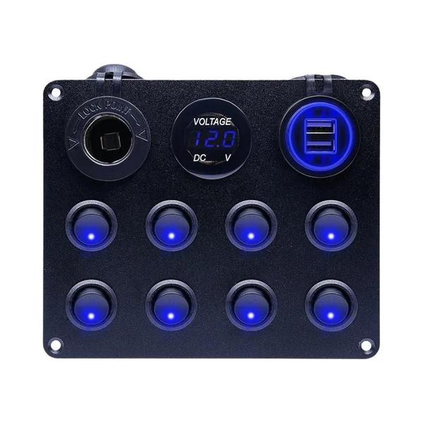 Imagem de Painel de Interruptor Rocker de 8 Gangues com Controle USB para Carro, Caminhão e Barco