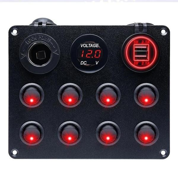 Imagem de Painel de Interruptor Rocker de 8 Gangues com Controle USB para Carro, Caminhão e Barco