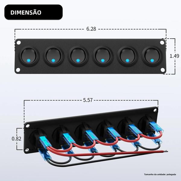 Imagem de Painel de Interruptor Rocker LED 6 Gangues 12V 20A SPST - Para Barco, Marítimo e Carro