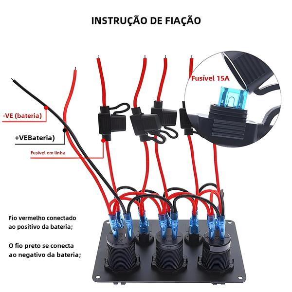 Imagem de Painel de Interruptor Rocker LED à Prova d'Água com Voltímetro Digital Dual e USB 12V para Carro