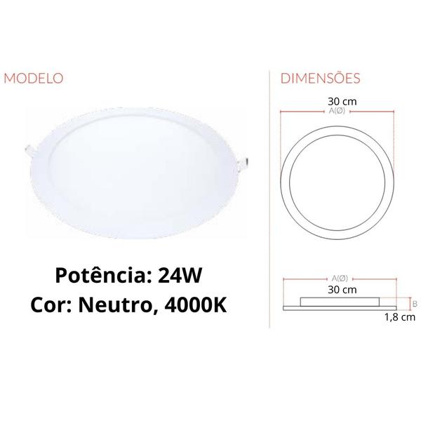 Imagem de Painel de Led Embutir Redondo Bivolt 30Ø 24w 1680 Lumens Neutra Avant