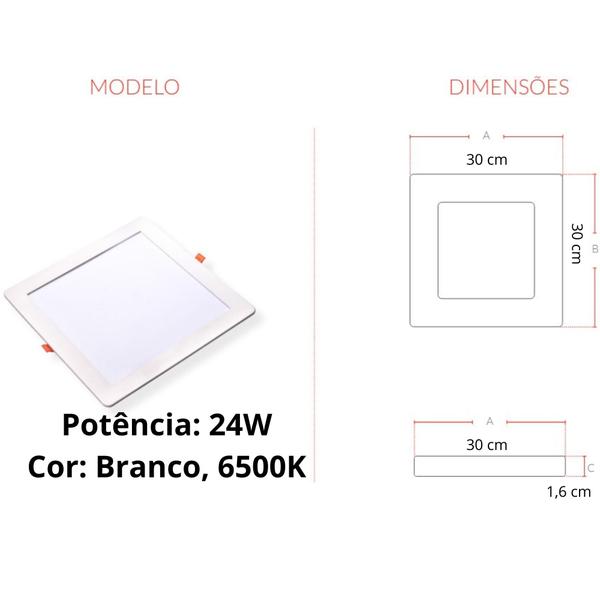 Imagem de Painel de Led Pop Embutir Quadrado Bivolt 30x30 24w 1680 Lumens Branco Avant