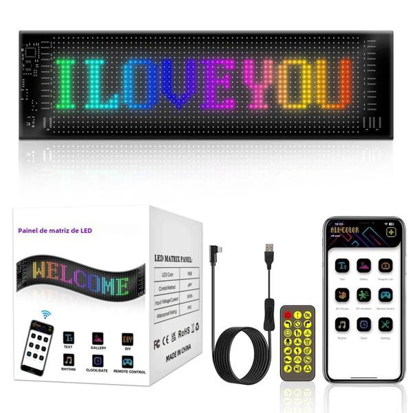 Imagem de Painel de LED RGB USB para Carro com Controle Remoto via App - Display de Rolagem com Pixels Flexíveis