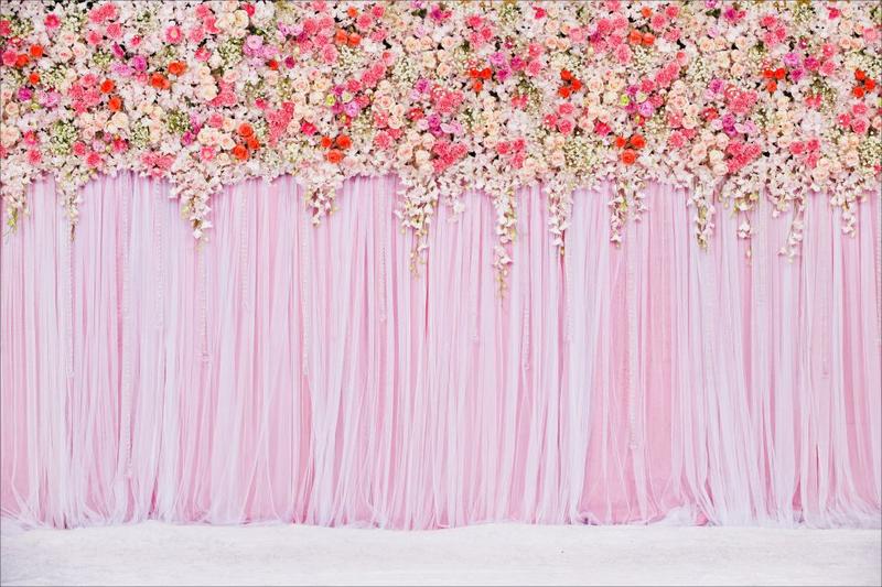 Imagem de Painel de Lona Cortina Rosa e Flores