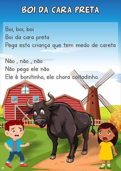 Painel De Lona Músicas Cantigas Infantis Boi da Cara Preta - 100x070cm - Fabrika de Festa Imagem de Painel De Lona Músicas Cantigas Infantis Boi da Cara Preta - 100x070cm