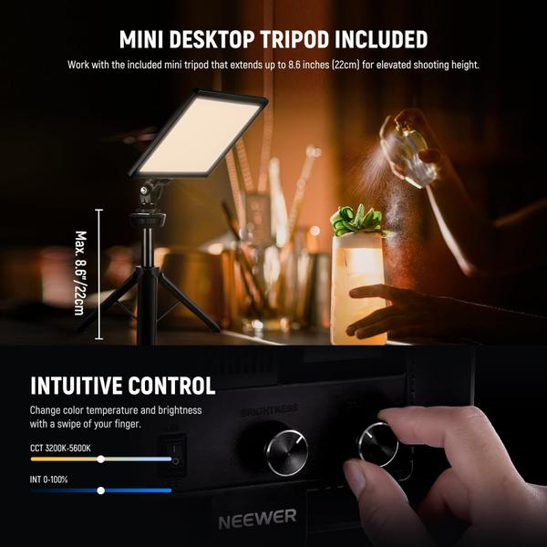 Painel de luz de vídeo LED Neewer NL-116AI com tripé e bateria Imagem de Painel de luz de vídeo LED Neewer NL-116AI com tripé e bateria
