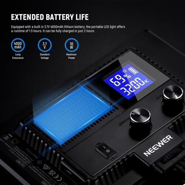 Painel de luz de vídeo LED Neewer NL-116AI com tripé e bateria Imagem de Painel de luz de vídeo LED Neewer NL-116AI com tripé e bateria
