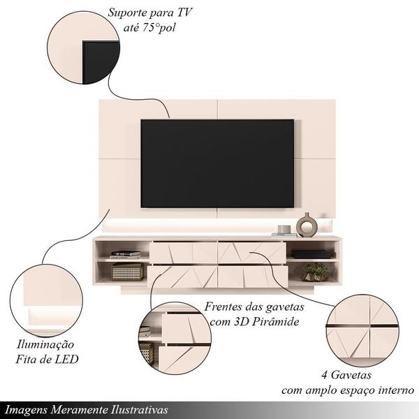 Imagem de Painel Decorativo com Bancada 4 Gavetas para TV até 75 pol 240cm Iluminação Fita LED Off White Devlin G18 - Gran Belo