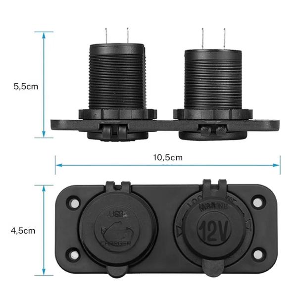 Imagem de Painel Duplo Composto Por 1 Tomada Redonda 12V-24V E Usb