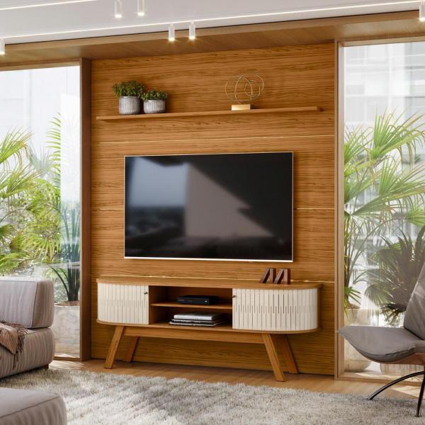 Imagem de Painel e Bancada Laguna para TV 75" Cor Naturale Off White - Madetec