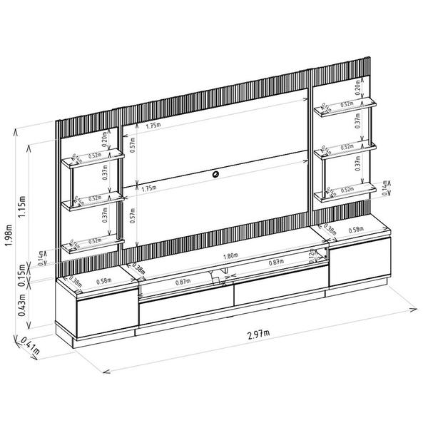 Imagem de Painel e Bancada Rack Sala de Estar 297cm Madalena Modulado LED Ripado TV até 70 Tauari/Off White G77 - Gran Belo