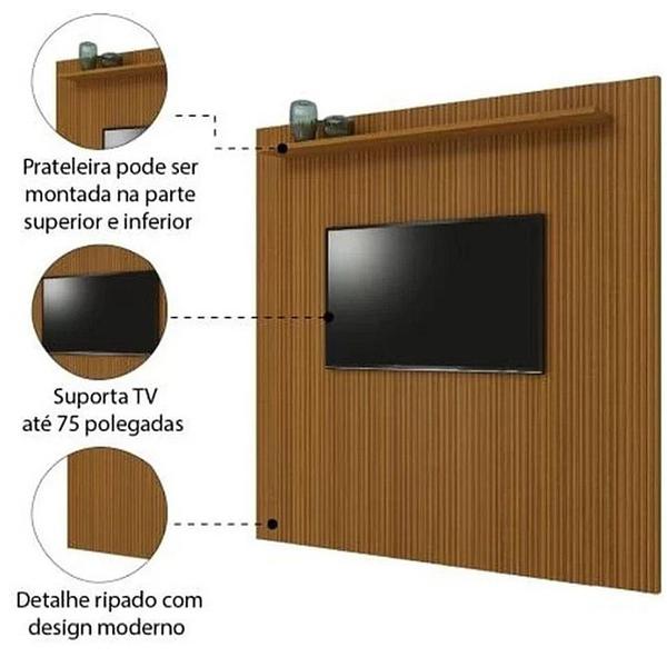 Imagem de Painel Egeo sem Nicho 225cm para TV até 75 Polegadas Ripado em Impressão 3D EDN Cor Cedro