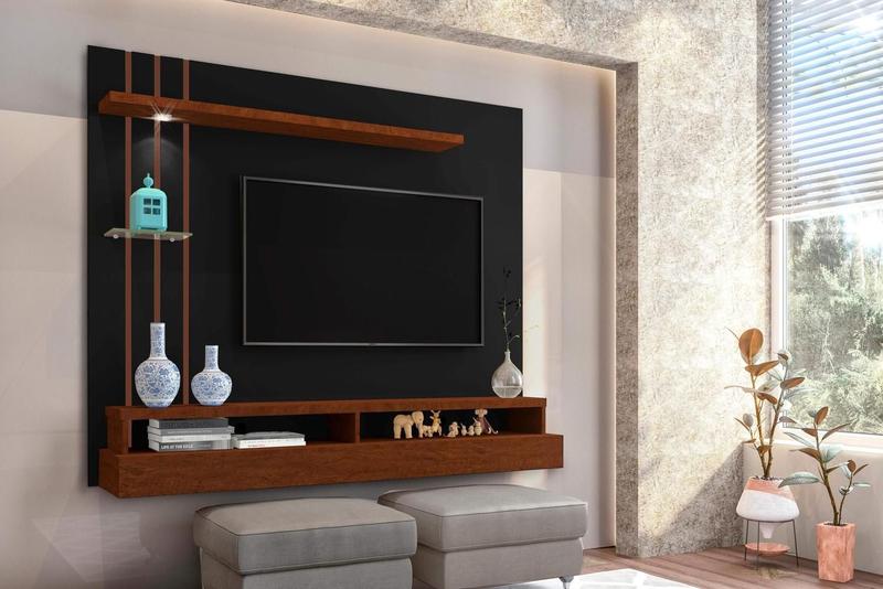 Imagem de Painel Eros para TV até 55" com Led - Preto/ Canela