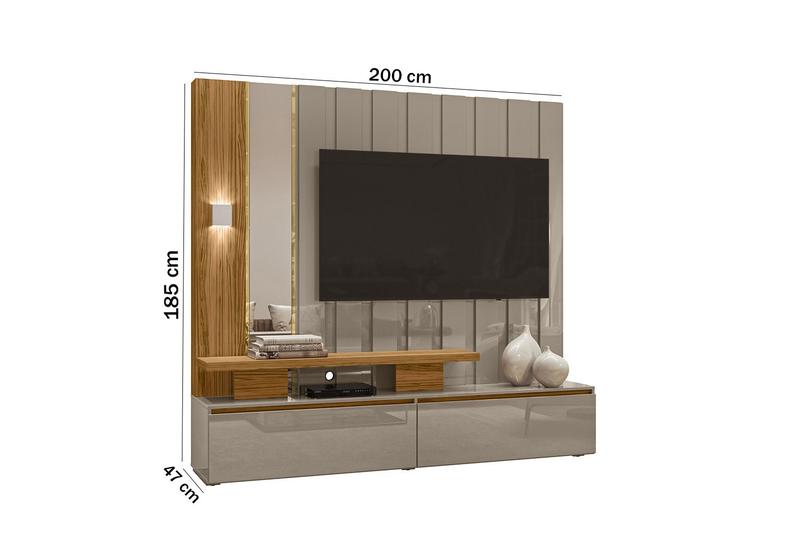 Imagem de Painel Estante Home Theater Com Espelho e LED 2 Gavetas Zeus Fendi/Naturale - Madetec