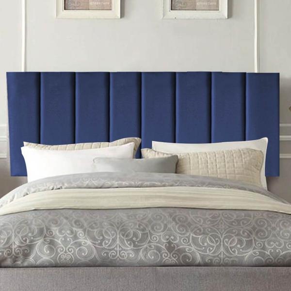 Imagem de Painel Estofada Carla 195CM King Suede Azul Marinho - D A DECOR