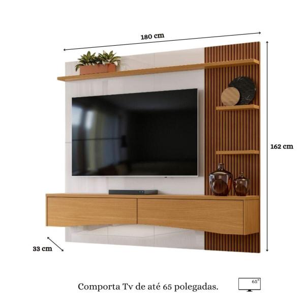 Imagem de Painel Europa 1.8 Prateleira Superior e Lateral 2 Gavetas Tv Até 65 Polegadas - Off/Tauari Ripado