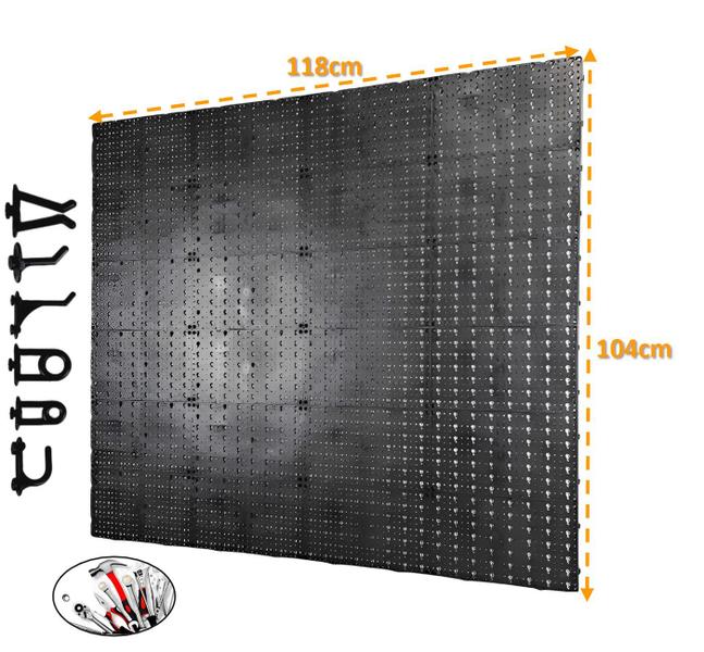 Imagem de Painel Expositor De Ferramentas Modular 118cm x 104cm Em Plástico Perfurado Com 96 Ganchos Parede Preto - AMZ