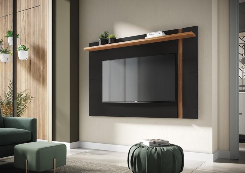 Imagem de Painel Extensível Leme para TV até 70” Preto Fosco/Noce Milano - Colibri