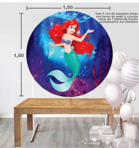 Painel Festa Redondo 3d Pequena Sereia Digital Sublimação 1,50M - Fantasia Bras Imagem de Painel Festa Redondo 3d Pequena Sereia Digital Sublimação 1,50M - Fantasia Bras