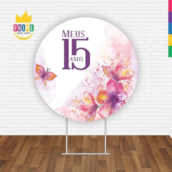 Imagem de Painel Festa Redondo Meus 15 Anos 3D Tecido 1,50M X 1,50M