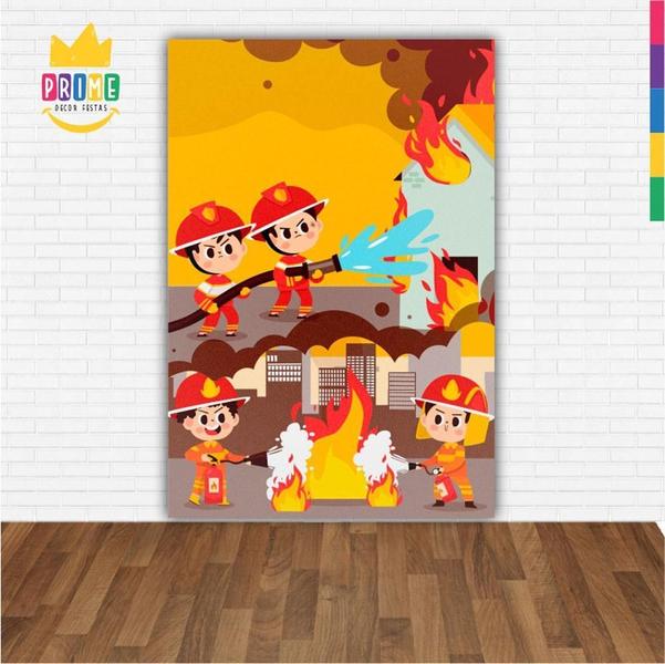 Imagem de Painel Festa Retangular 3D Bombeiro Casadinho 1,50M X 2,20