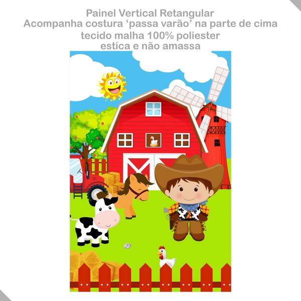 Imagem de Painel Festa Vertical em Tecido Casadinho Fazendinha Menino Cowboy Celeiro Vermelho