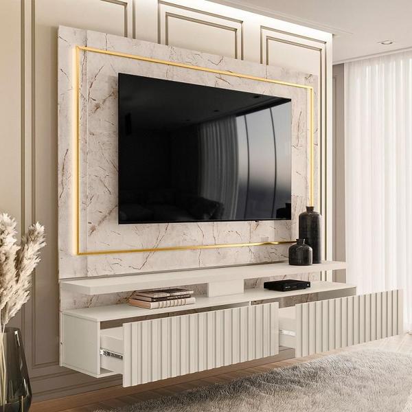 Imagem de Painel Gaia para TV de até 75 polegadas - CALACATA / OFF WHITE - Madetec