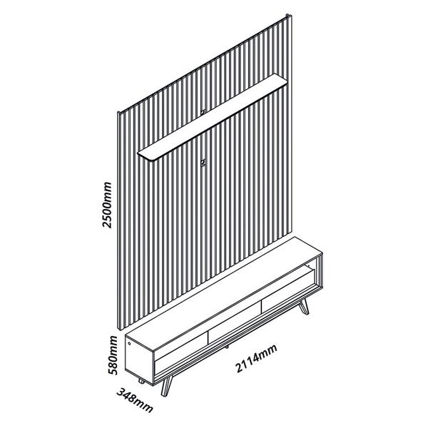 Imagem de Painel Gelius Nobre com ripas autênticas e Rack requinte com LED largura 230 cm para TV de 85 polegadas Cinzal/OFF White