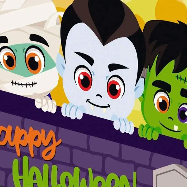 Imagem de Painel Halloween Monstrinhos Cute Decoração Dia das Bruxas