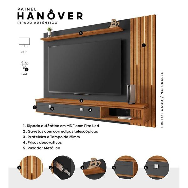 Imagem de Painel Hanover Para TV até 75" Polegadas com Fita de Led