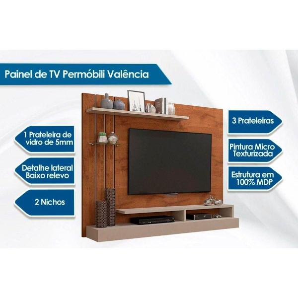 Imagem de Painel Home p/TV até 50 Polegadas Valência Plus c/ Prateleira e Nichos 160x135cm Cinamomo/Off White - Permóbili