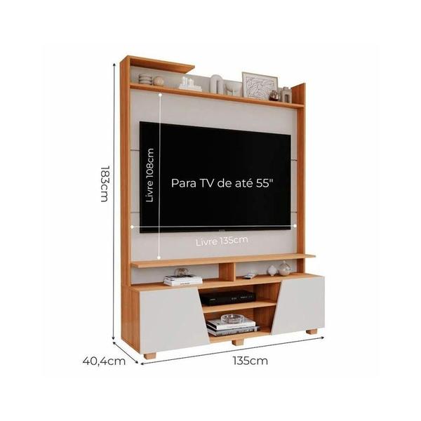 Imagem de Painel Home p/ TV até 55 Pol Master c/ 2 Prateleiras e Pés 135x183cm Nature/Off White - Permóbili