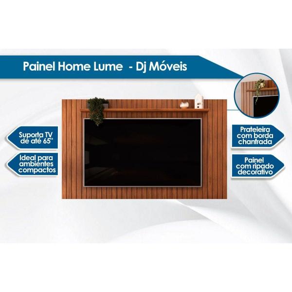 Imagem de Painel Home p/TV até 65 Polegadas Lume Ripado c/ Prateleira 175x108cm Cedro - DJ Móveis