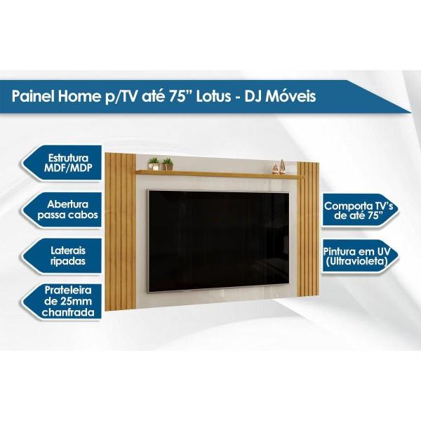 Imagem de Painel Home p/TV até 75 Polegadas Lotus Ripado c/ Prateleira 220x134cm Bali/Cedro - DJ Móveis