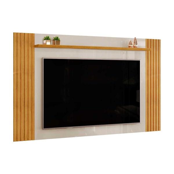 Imagem de Painel Home p/TV até 75 Polegadas Lotus Ripado c/ Prateleira 220x134cm Bali/Cedro - DJ Móveis