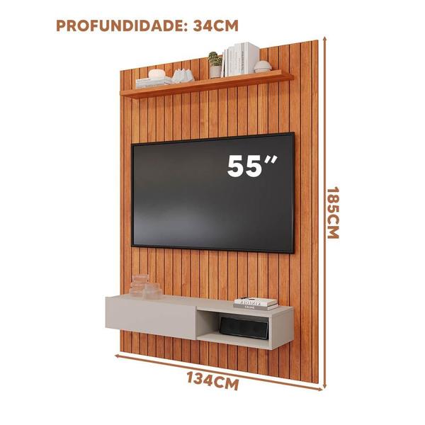 Imagem de Painel Home Ripado TV Até 55 Polegadas Cinamomo Off White Remo 1.4 Shop JM