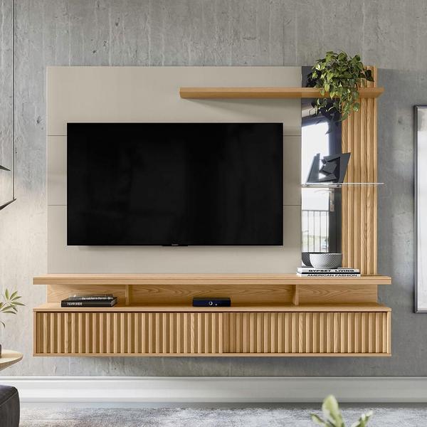 Imagem de Painel Home Suspenso p/TV até 60" Maragogi Carvalho/Off White CasaMadre