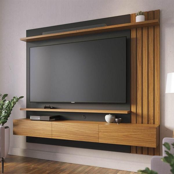 Imagem de Painel Home Suspenso Para Tv 70 Pol. 180cm Buriti C05 Noce Milano/preto Fosco - Mpozenato