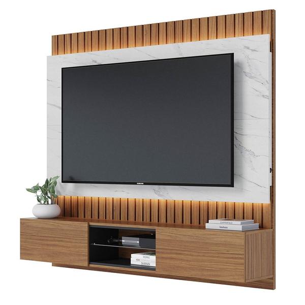 Imagem de Painel Home Suspenso para TV 70 Pol. com LED 180cm Rios C05 Noce/Preto/Calacatta - Mpozenato