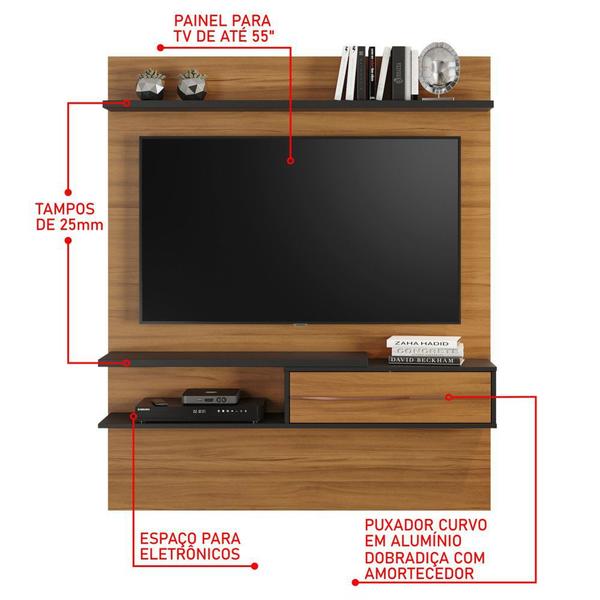 Imagem de Painel Home Suspenso Para TV Até 55 Polegadas 1 Porta Sala de Estar Marrom Madeira e Preto