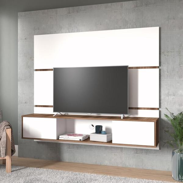 Imagem de Painel Home Suspenso Para TV Até 60 Polegadas Sala de Estar 2 Portas 1 Nicho 160 cm Branco Marrom