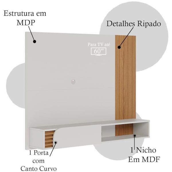 Imagem de Painel Home Suspenso TV 60 Polegadas Jurere Off White Matte Freijo CLB