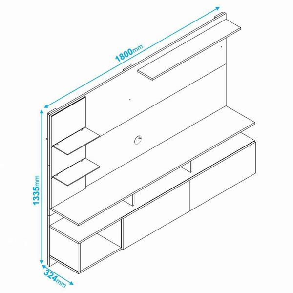 Imagem de Painel Home Suspenso TV Até 60 Polegadas Sala Estar 2 Portas 4 Nichos 3 Prateleiras Marrom Madeira