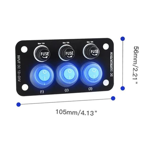 Imagem de Painel Interruptor 3 Funções com Fusível LED azul 12-24v