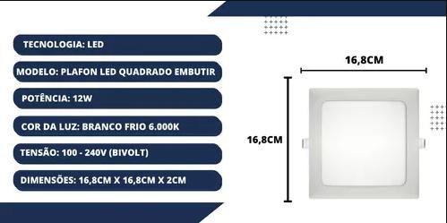 Imagem de Painel Led 12w Embutir Quadrado Branco Frio Kian 17x17