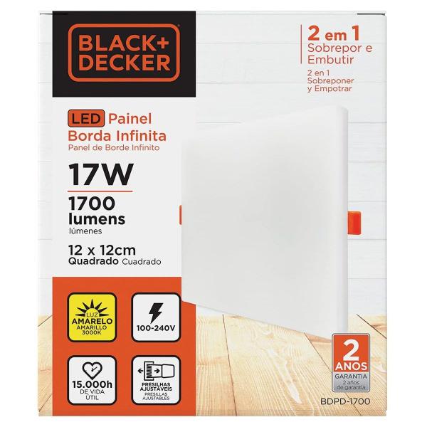 Imagem de Painel LED 2x1 17W Borda Infinita Quadrado 3000K 100-240V Black+Decker Branca Pequeno Black+Decker