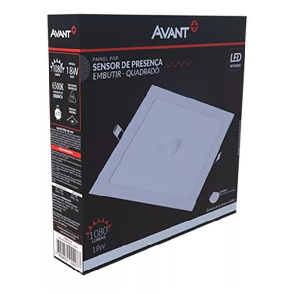 Imagem de Painel Led Avant Quadrado Embutir 18W 6500K Com Sensor 10 Un