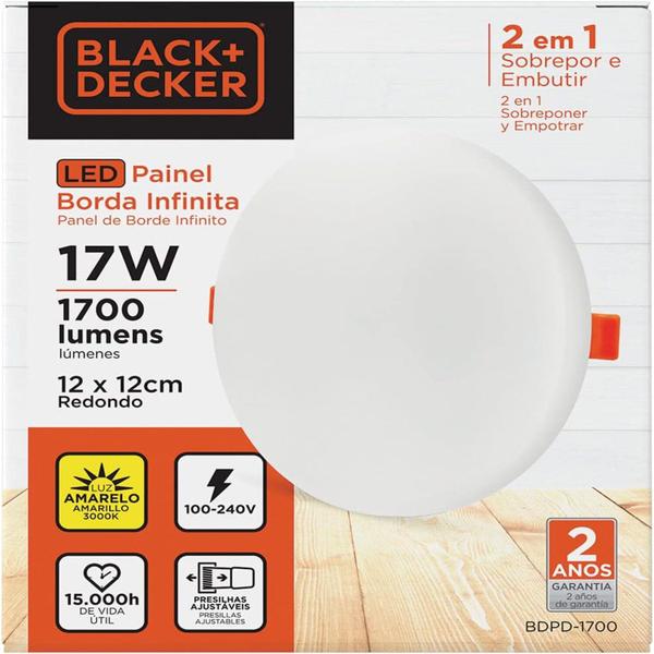 Imagem de Painel LED borda infinit Black+Decker 17W 3000K BDPD-1700-05