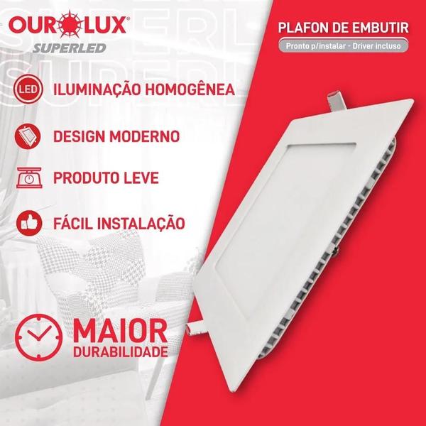 Painel led de embutir 12w 6500k quadrado ourolux Imagem de Painel led de embutir 12w 6500k quadrado ourolux